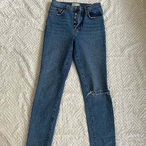 Free People We the Free Women's Button Fly High Rise Distressed Straight Jean 28